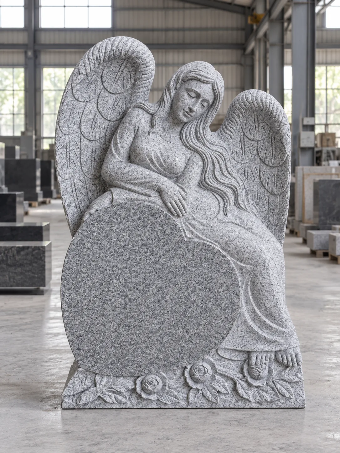 Grey Granite Angel Headstone for Cemetery Memorial Applications
