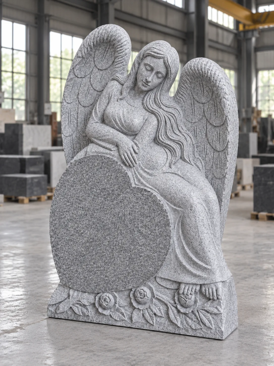 Grey Granite Angel Headstone for Cemetery Memorial Applications thumbnail 3