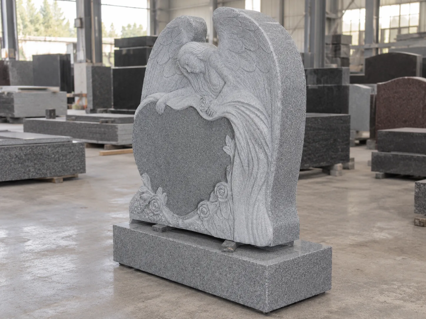 Grey Imperial Grey Granite Angel Sculpture Headstone for Cemetery Memorial Application thumbnail 4
