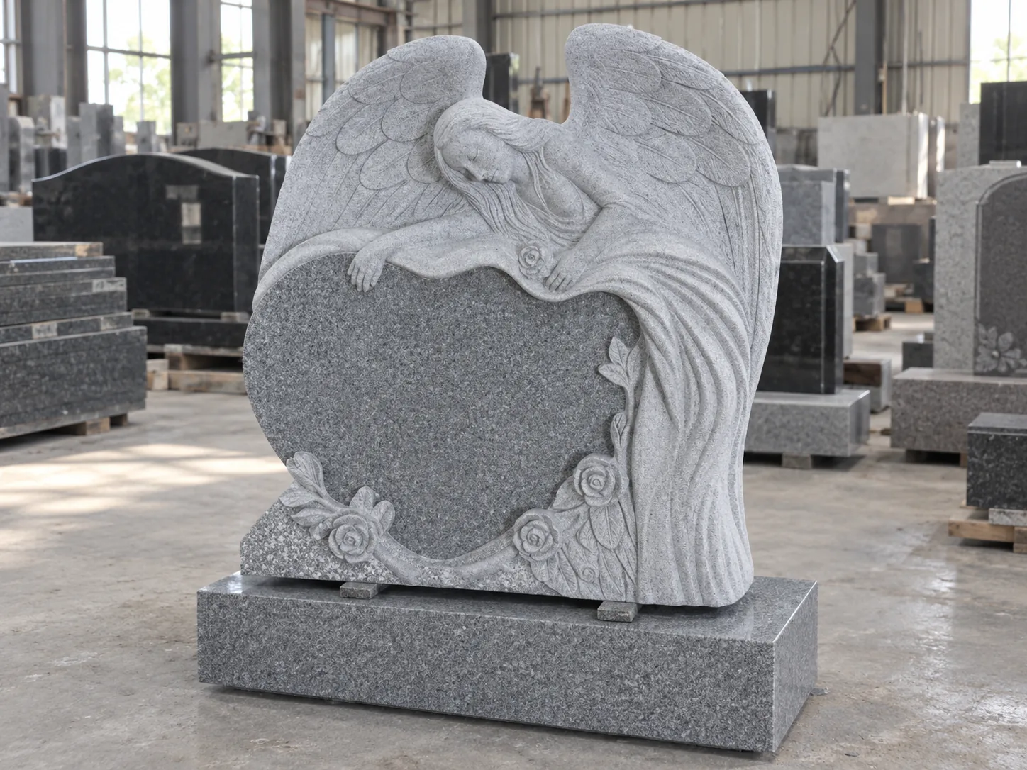 Grey Imperial Grey Granite Angel Sculpture Headstone for Cemetery Memorial Application thumbnail 2