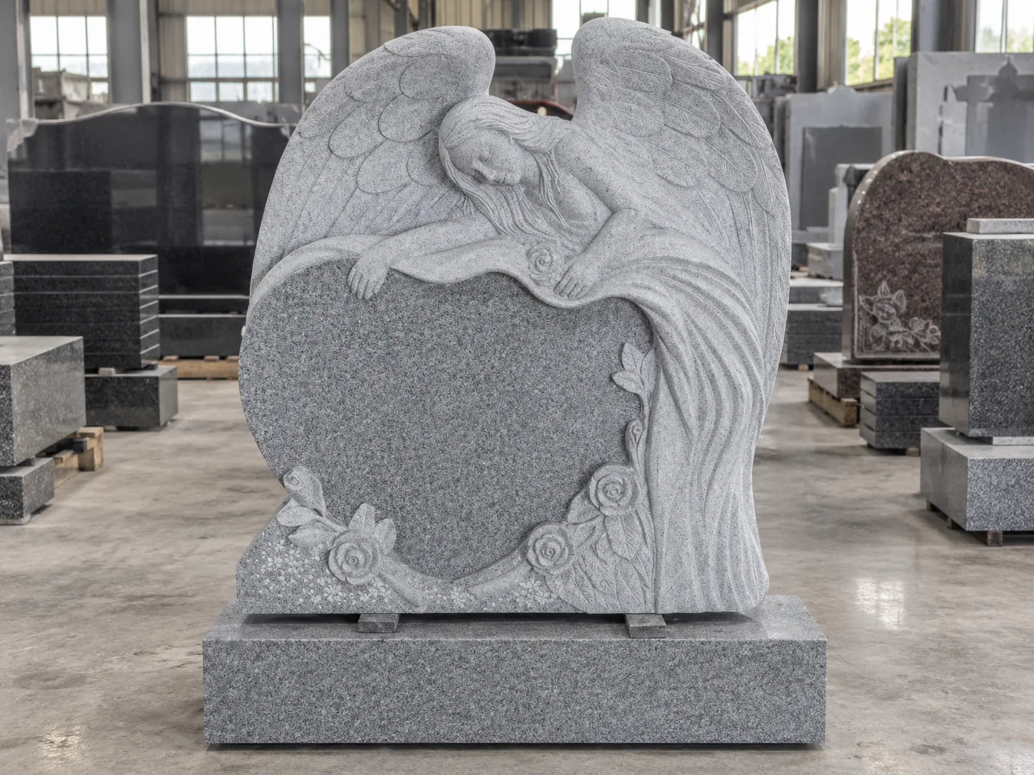 Grey Imperial Grey Granite Angel Sculpture Headstone for Cemetery Memorial Application thumbnail 1