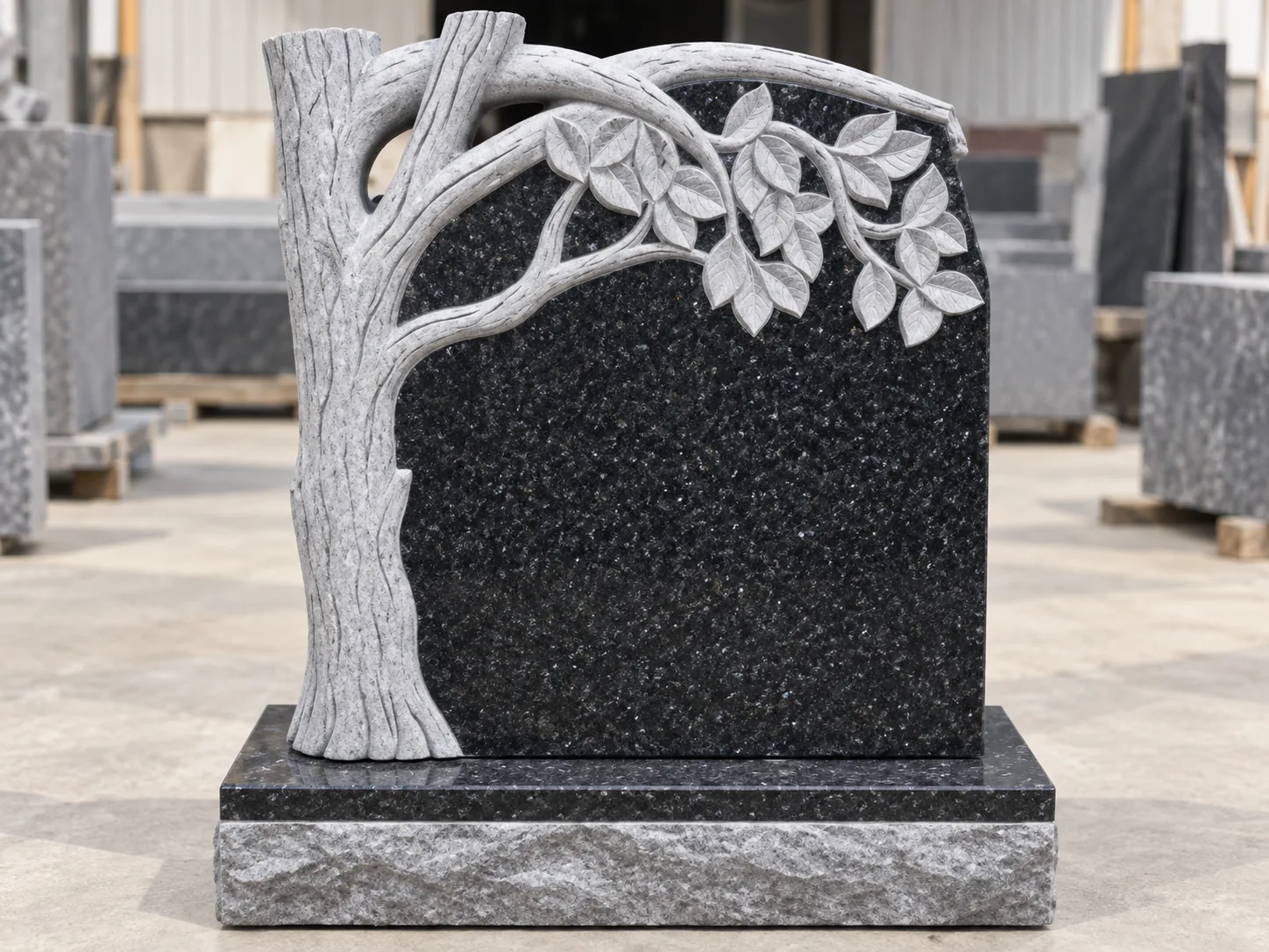 Blue Pearl Granite Tree Carving Traditional Headstone for Cemetery Memorial Application