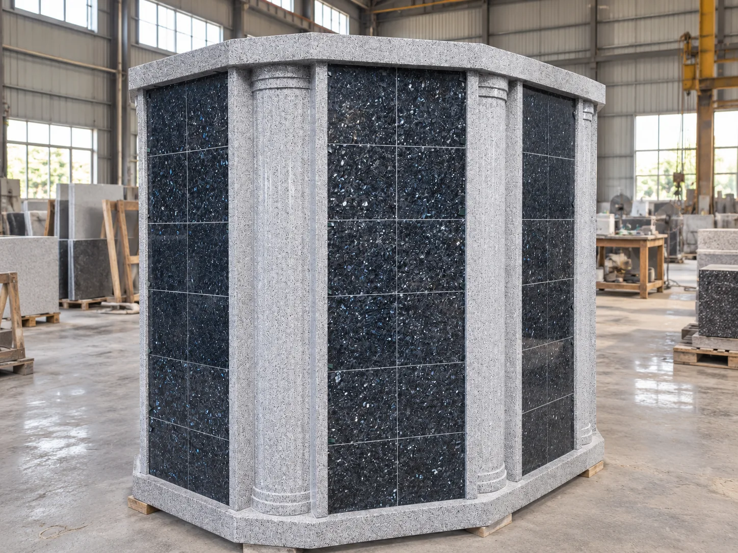 Blue Pearl Granite Customized Columbarium headstone Niches for Cemetery application