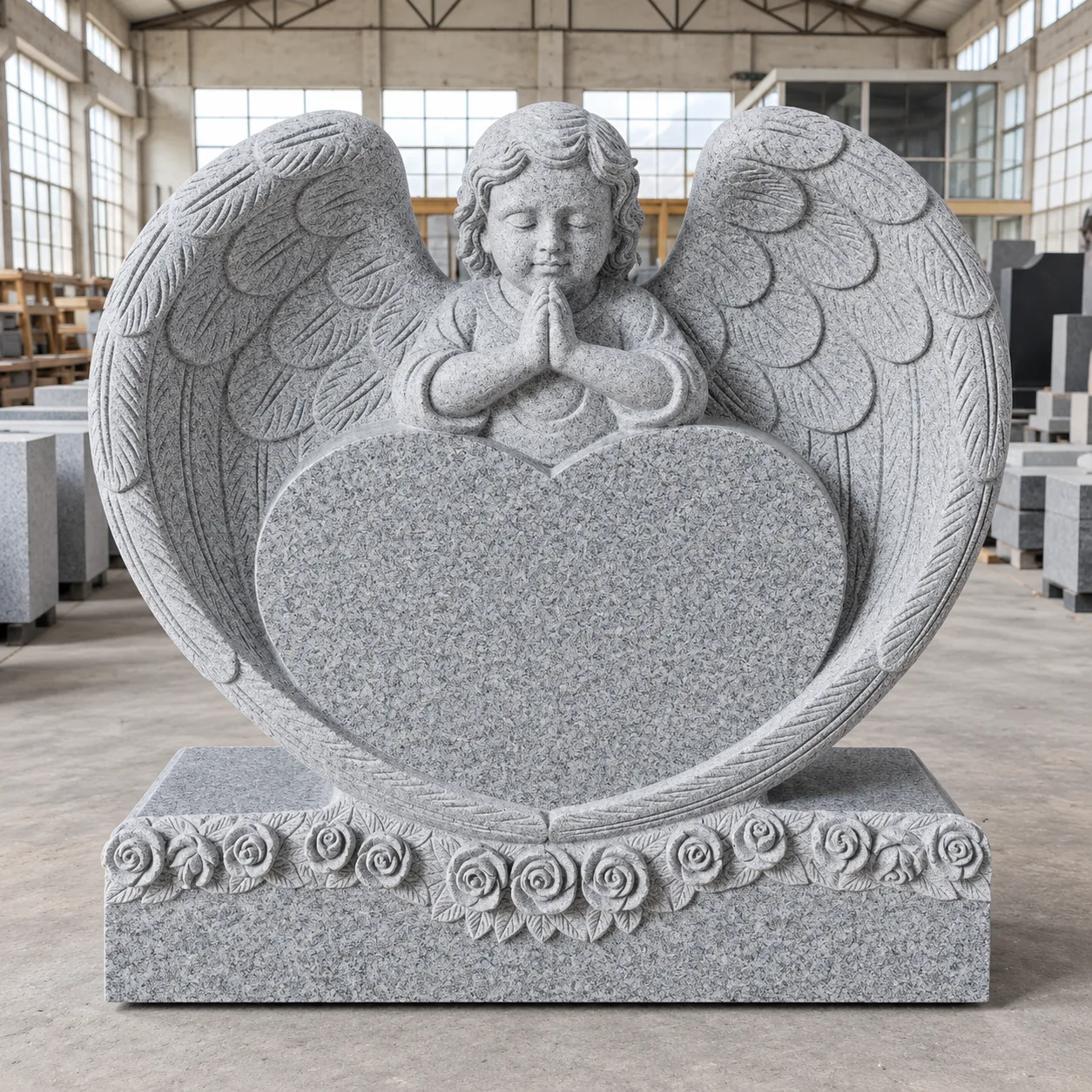 Grey Granite Praying American Tombstone for cemetery use
