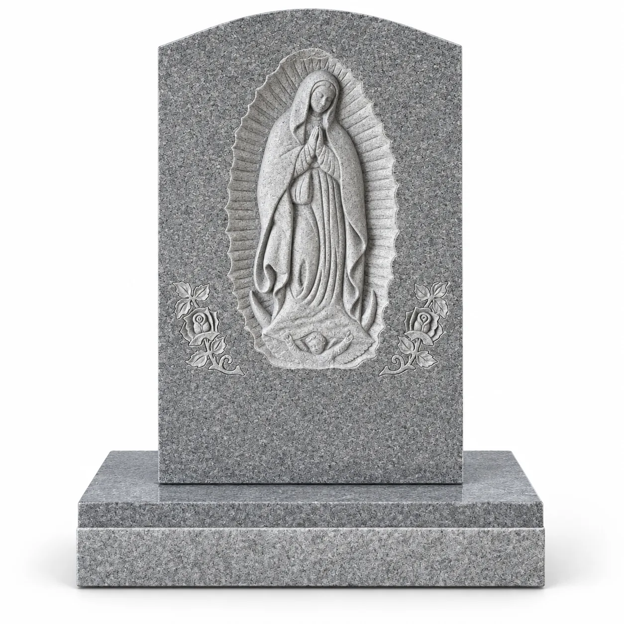 Grey Granite Virgin Mary Carved Headstone Customized Memorial Monument for cemetery application
