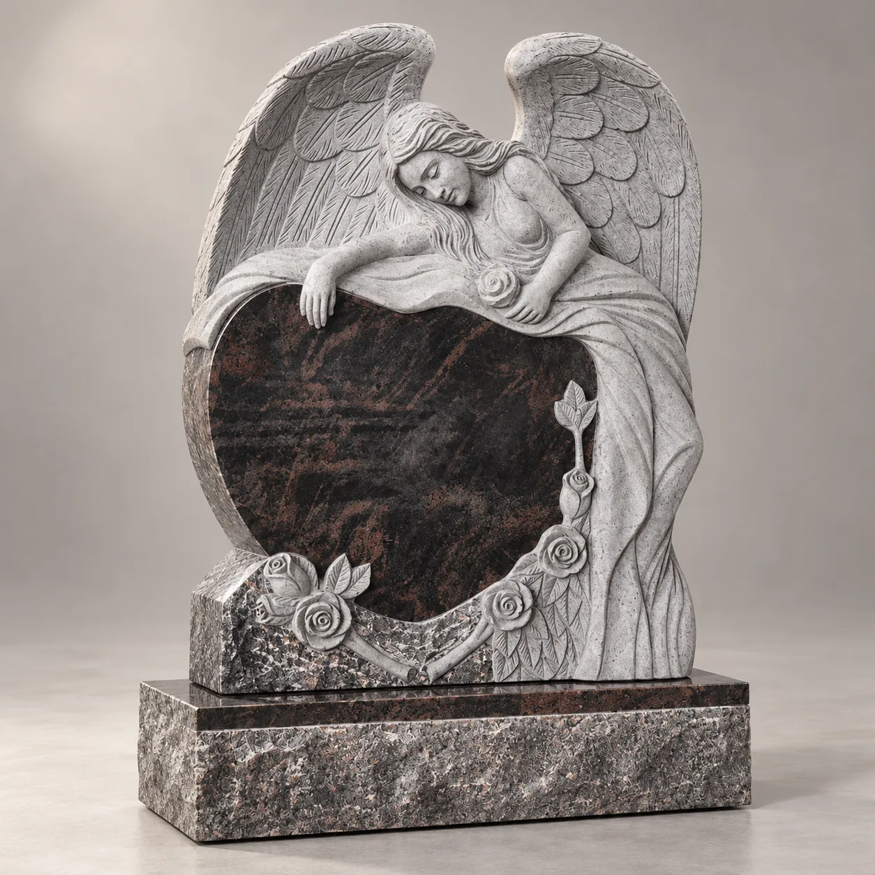 Paradiso Brown Granite Angel Headstone Sculpture for Cemetery Application