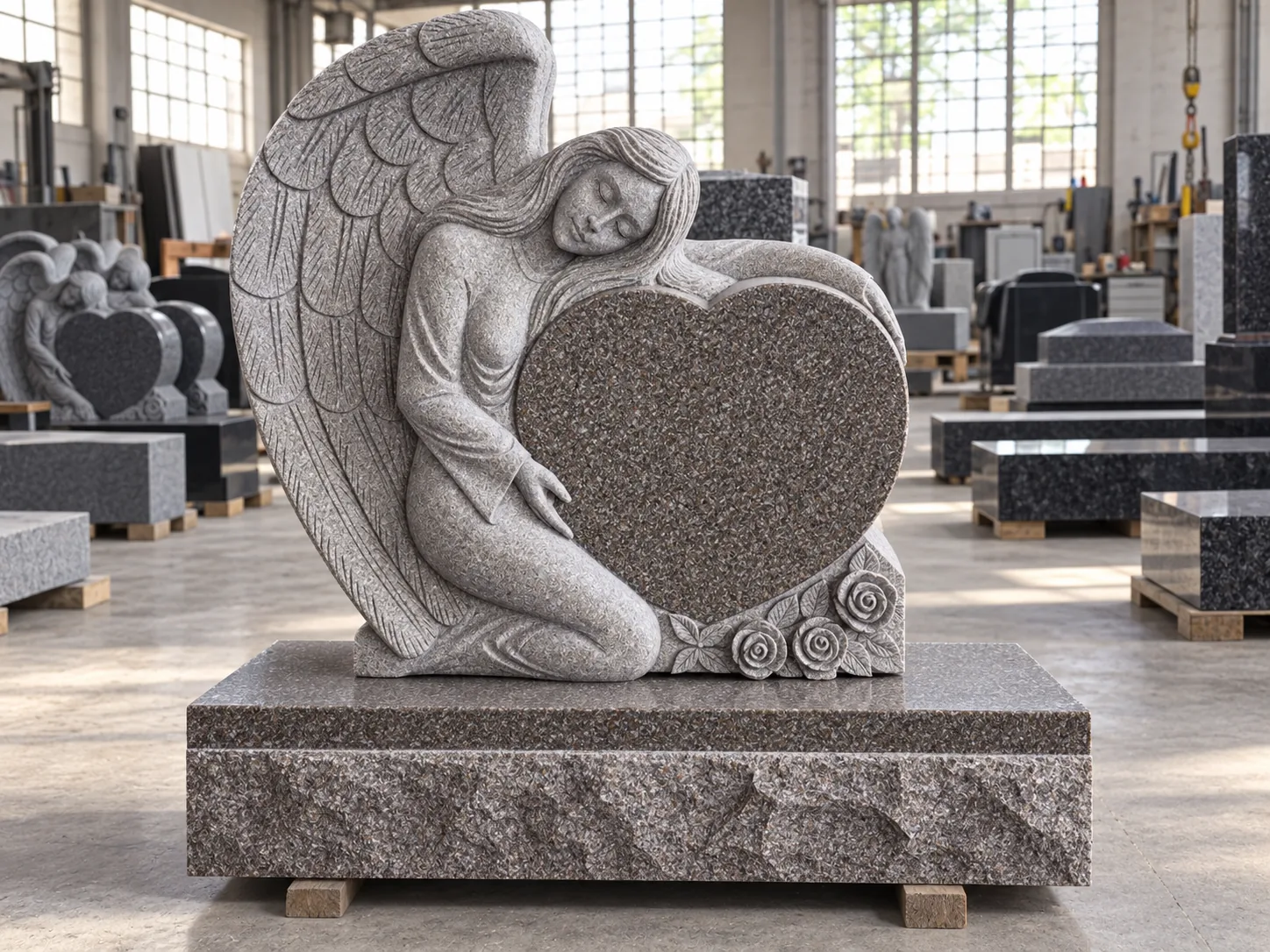 Pink Granite G664 Angel sculpture headstone for cemetery application