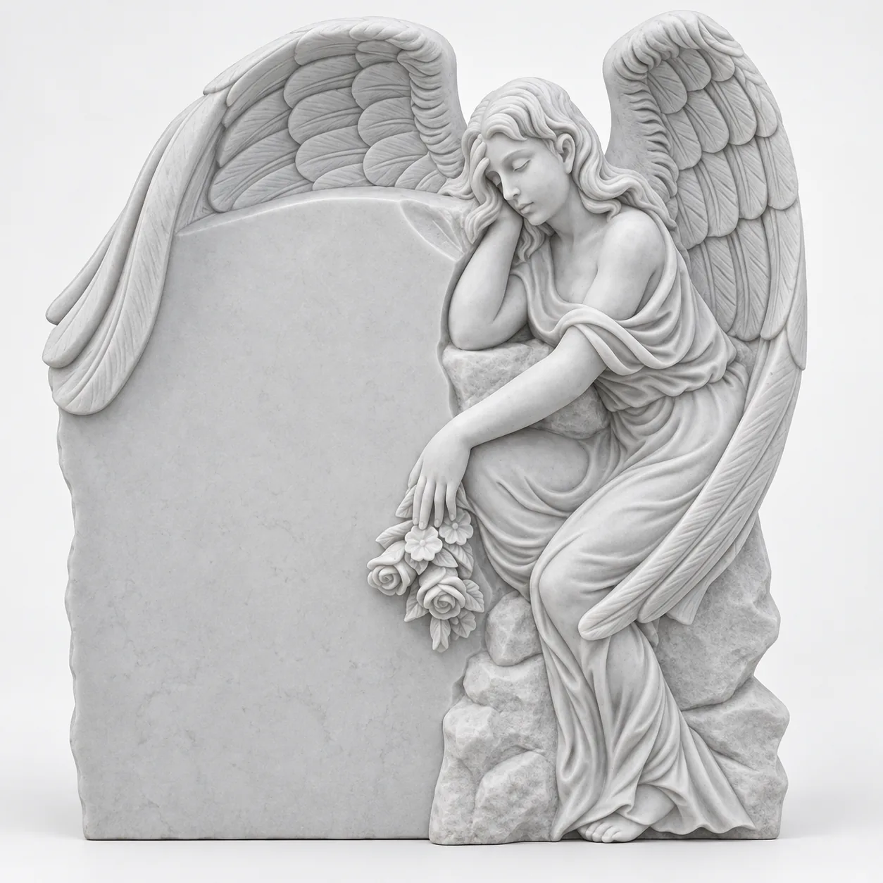 White Marble Customized Memorial Monument Angel Headstone for Cemetery application